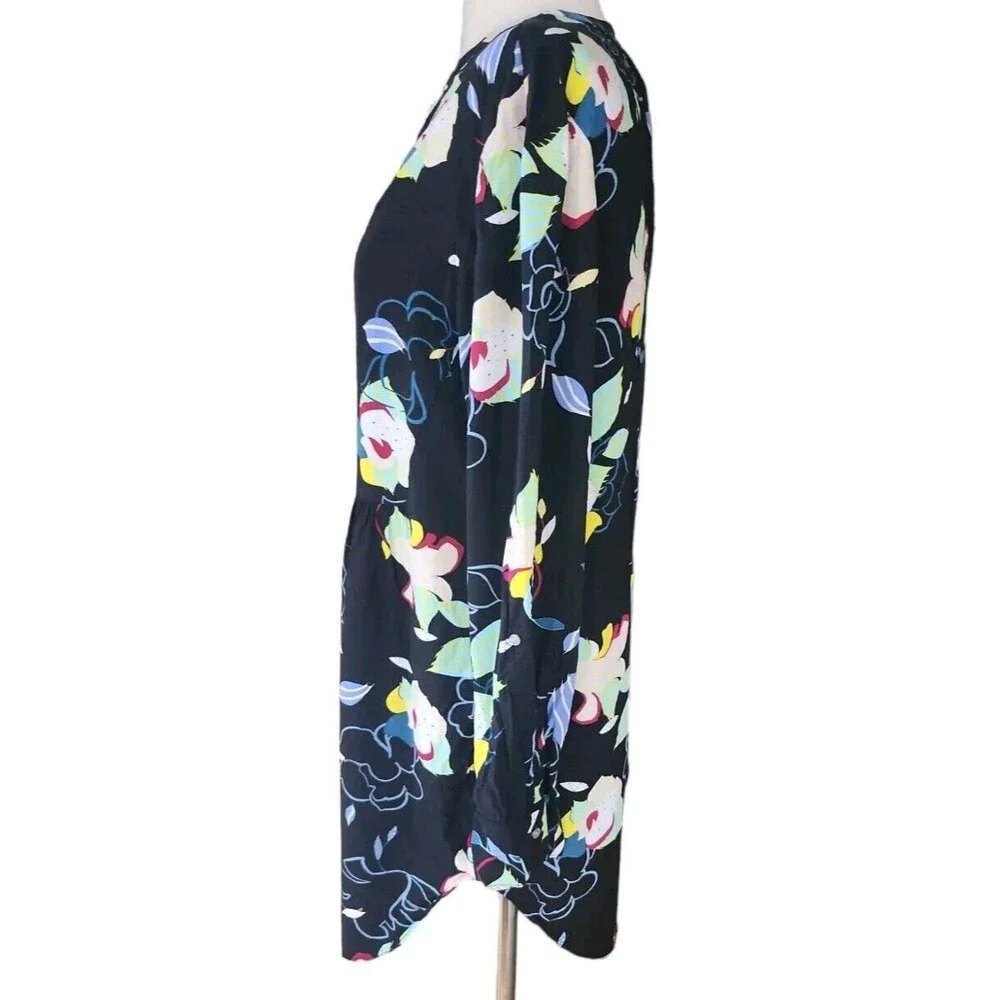 Josie Natori Floral Beach Artsy Minidress Womens Small Black Button Down Spring